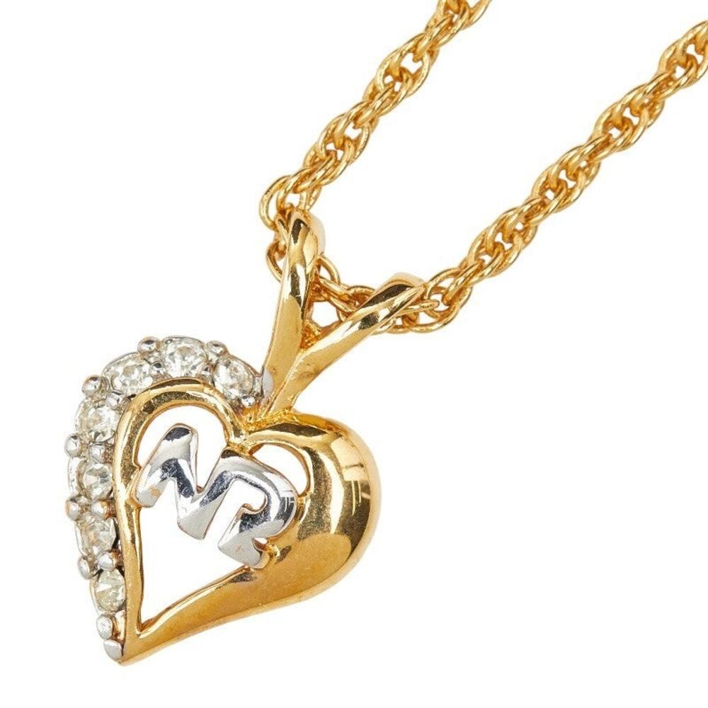 Nina Ricci Logo Heart Rhinestone Plated Necklace Gold